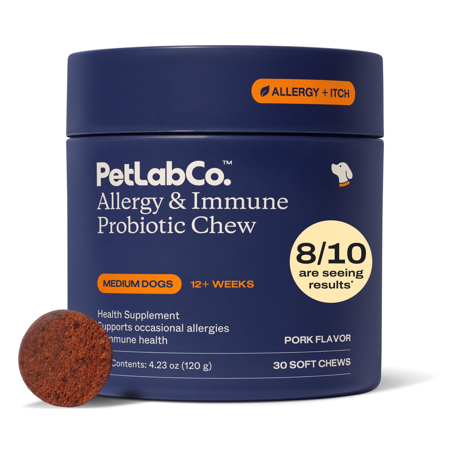 PetLab Co. Allergy & Immune Probiotic Chews, 30 Soft Chews, Small Dogs | Size-specific omega-3s, colostrum and prebiotics to support yeast balance, skin health and immune function