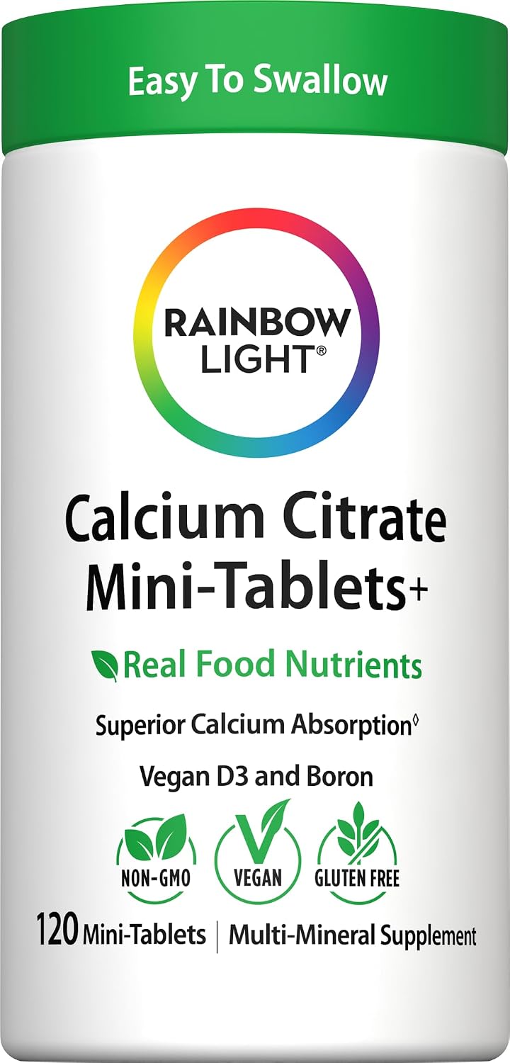 Rainbow Light Calcium Citrate Mini Tablets + | 120 Count | Superior Calcium Absorption | Vegan D3, Boron & Real Food Nutrients | Supplement for Men and Women