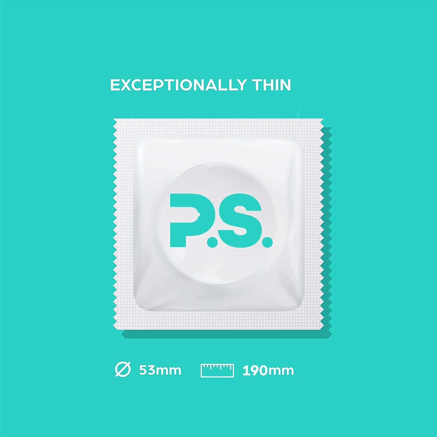 PS Condoms Exceptionally Thin Latex Condoms, Clean & Odorless, 12 Pack | Individually tested, 0.045 mm natural rubber, 40% thinner, lubricated, vegan, and free of PFAS, gluten, glycerin and parabens