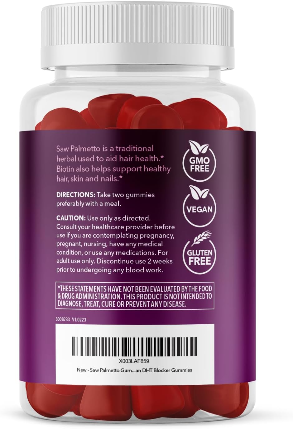 Saw Palmetto Gummies for Women, Raspberry, 60ct, 2500mcg Biotin | DHT Blocker & Hair, Skin, Nail Health Gummies, Supports Stronger-Looking Hair, Raspberry Flavor, 1 Month Supply