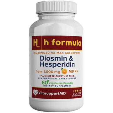 VITASUPPORTMD H Formula Diosmin Hesperidin 1000mg, Horse Chestnut Extract 300mg, Hemorrhoidal Vein Support, Micronized MPFF Bioflavonoids Supplement for Hemorrhoidal Vein Health Support, 60 Capsules VITASUPPORTMDBuy Supplements Australia