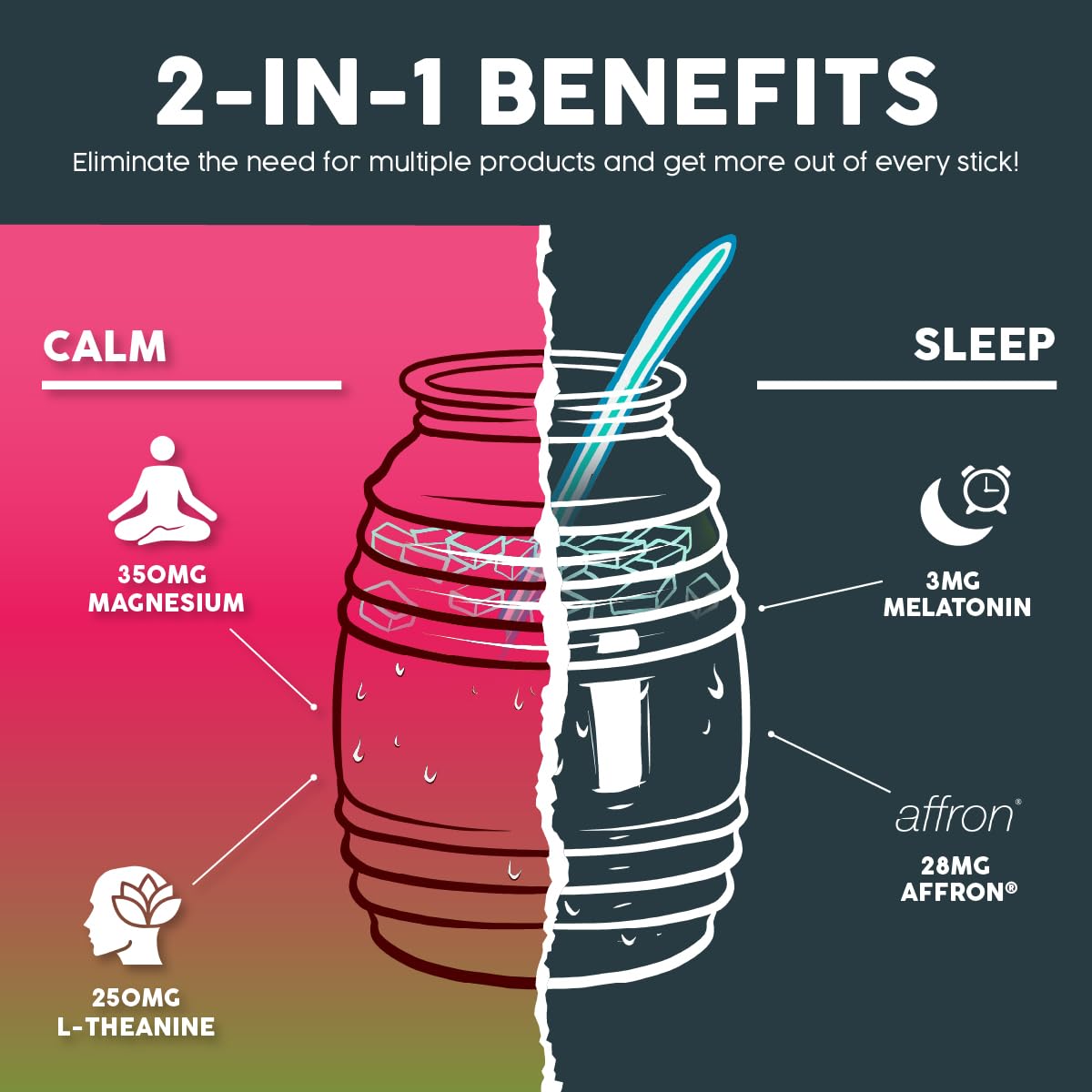 Salud 2-in-1 Sleep Aid + Calm Drink Mix, Punch | Melatonin, Magnesium, Saffron Extract, L-Theanine, Non-GMO, Gluten Free, Vegan, Low Calorie, 1g of Sugar (15 Servings)