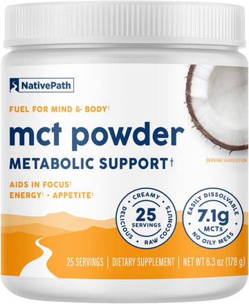 NativePath MCT Oil Powder, Keto C8 & C10, Unflavored, 25 Servings | From Coconut, Supports Clean Energy & Ketones, Coffee & Smoothies, Dairy-Free, Prebiotic Acacia Fiber