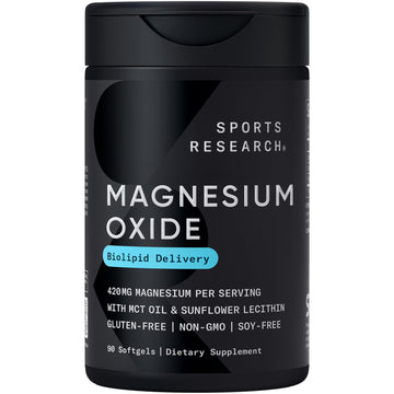 Sports Research® Magnesium Oxide 420mg with Coconut MCT Oil - Magnesium Supplement for Muscle, Nerve, and Bone Support* - Gluten-Free, Non-GMO - 90 Softgels Sports Research buy supplements Au