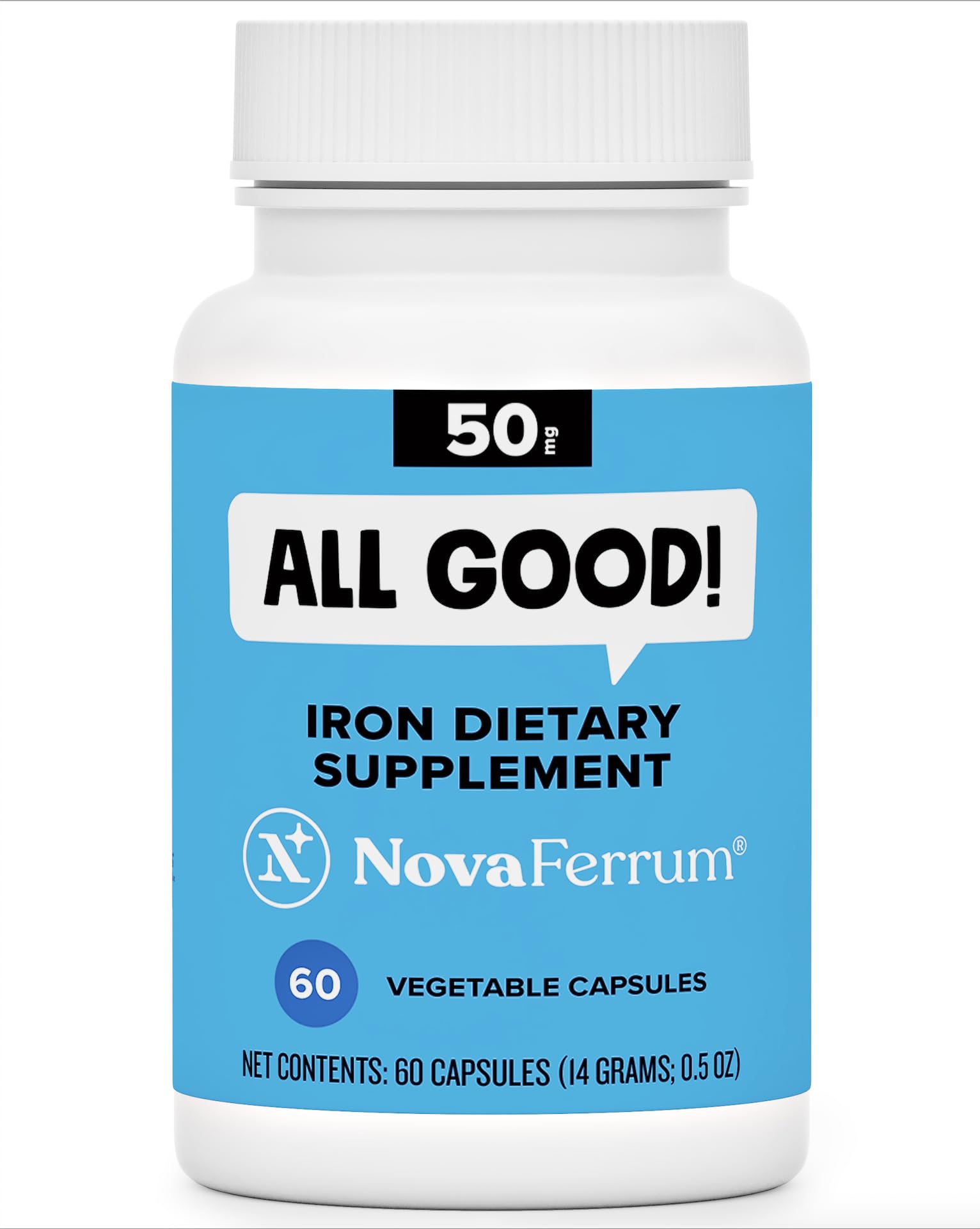 NovaFerrum All Good | Iron Capsule Supplements for Adults | Anemia | 50mg of Iron | 90 Servings | Sugar Free | Vegan | Gluten Free