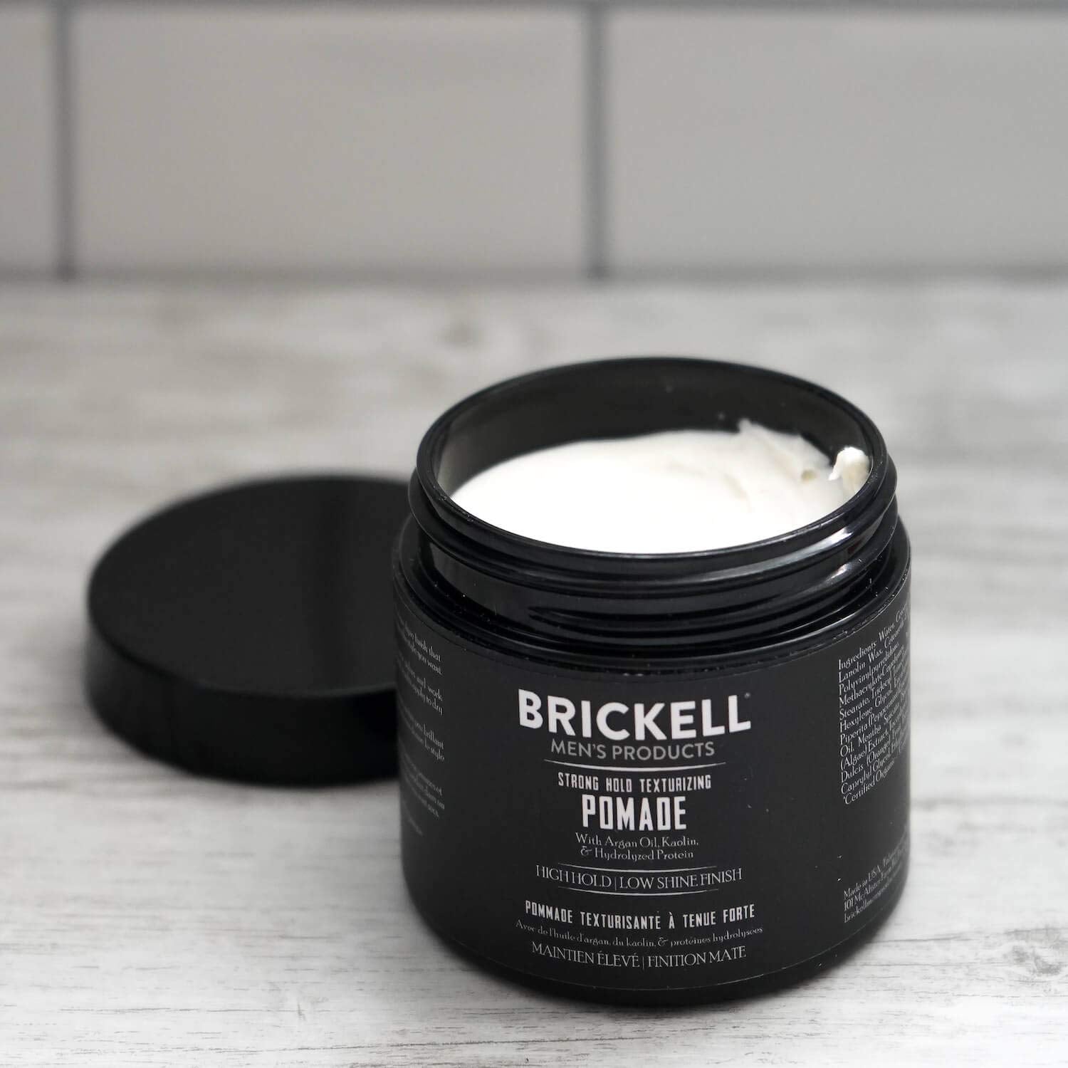 Brickell Men's Products Strong Hold Texturizing Pomade For Men, Pliable Hair Styling Fiber Pomade, With Hydrolyzed Proteins, Argan Oil, and Kaolin, 2 Ounce, Scented