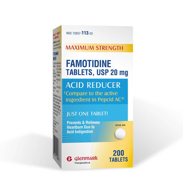 Glenmark Maximum Strength Famotidine Tablets, 20 mg, Acid Reducer for Heartburn Relief, 200 Count Glenmark Therapeutics buy supplements Au