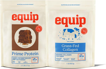 Equip Foods Prime Protein Powder Chocolate & Grass Fed Collagen Powder Unflavored