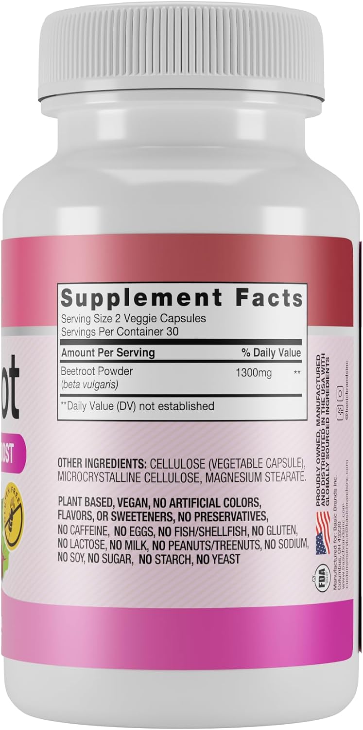 Harvest of Nature Beet Root Supplement 1300mg, 60 Capsules | Beet Root Powder, Energy & Endurance, Cardiovascular Health & Recovery, Vegan, Non-GMO
