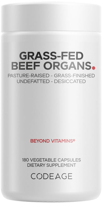 Codeage Grass Fed Beef Organs Supplement – Glandulars Supplements - Freeze Dried, Non-Defatted, Desiccated Liver, Heart, Kidney, Pancreas & Spleen Bovine Pills – Beef Vitamins - Non-GMO -180 Capsules CodeageBuy Supplements Australia