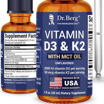 Dr. Berg Maximum Strength Vitamin D3 K2 Liquid Drops with MCT Oil – 5,000 IU Liquid Vitamin D3 with K2 – Supports Strong Bones, Heart, Energy, Immunity, and Overall Vitality* - Unflavored 1 Fl Oz Dr. Berg NutritionalsBuy Supplements Australia