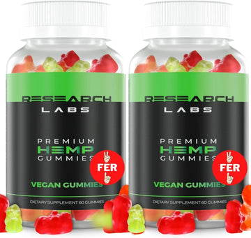 Research Labs - Premium Hemp Gummies 120 Count, 2 Fer 1 Ad. Highly Concentrated, Purified Extract Blend, Advanced Formula, Natural, Supports Relaxation, Body Aches, Worriedness