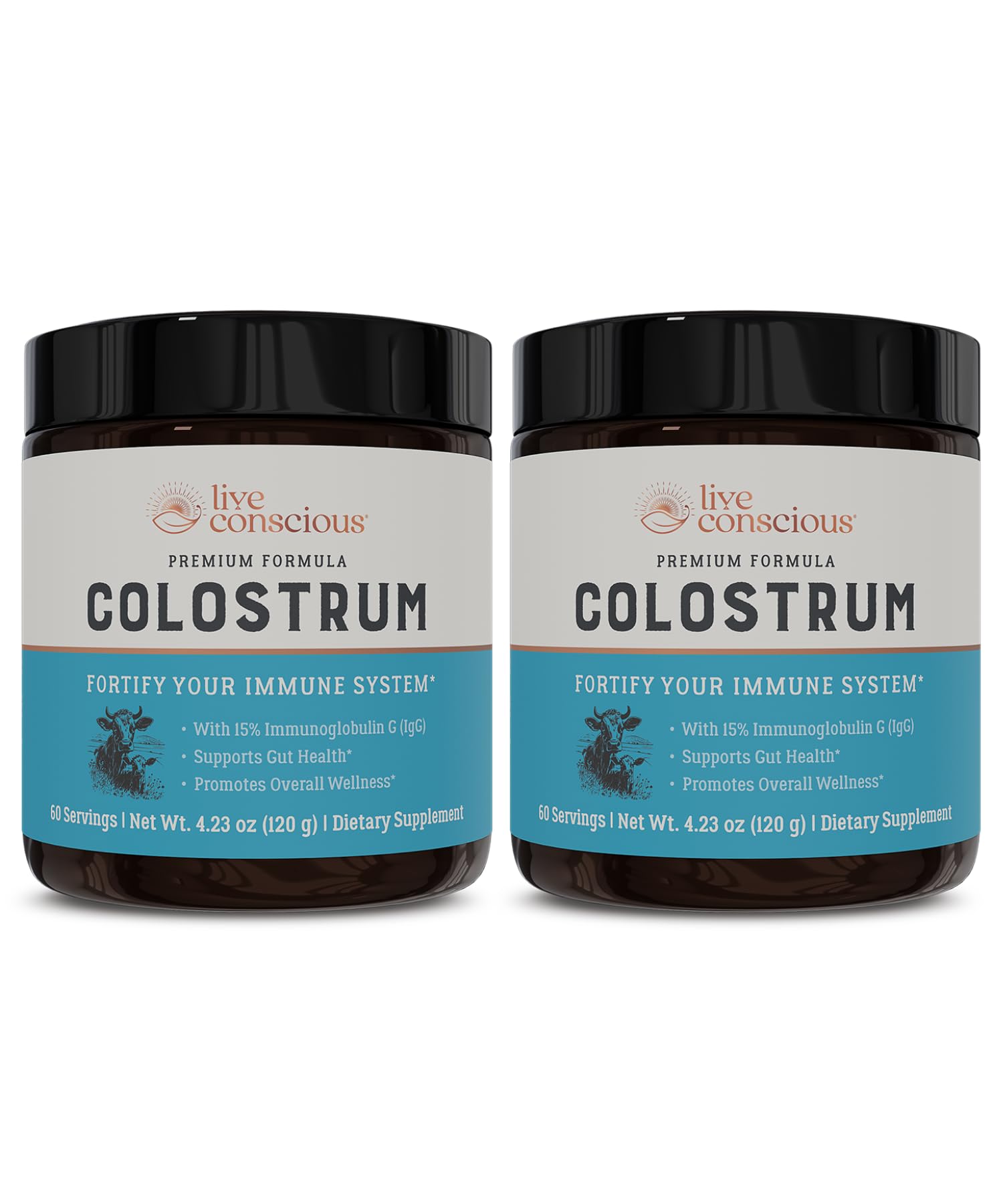 Live Conscious Colostrum Powder - Grass Fed Colostrum Supplement with Lactoferrin for Iron Absorption - Bovine Colostrum an Immune System Supplement