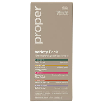 Proper The Essentials Super Foods Powder 5-Stick Variety Pack - Super Greens, Gut Health, Metabolism & Energy, Calm Magnesium Powder & Immune Support Supplement Packs ProperBuy Supplements Australia