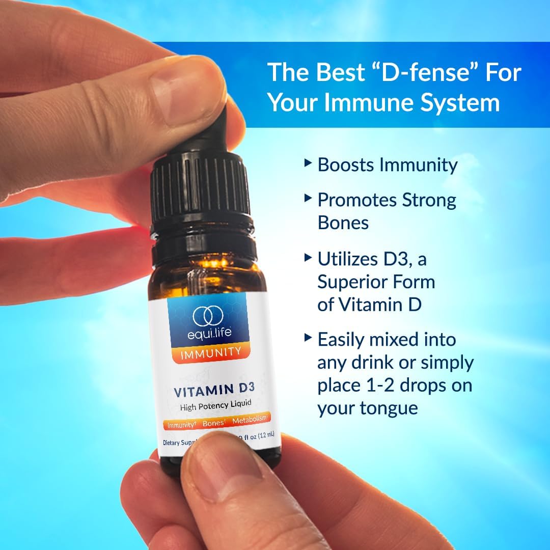 Equilife Vitamin D3: High Potency Liquid Drops, Non GMO, 0.40 fl oz | Easy Digestion & Absorption | Supports Immune Function | Promotes Bone & Overall Health | Allergen & Gluten Free | Non-GMO