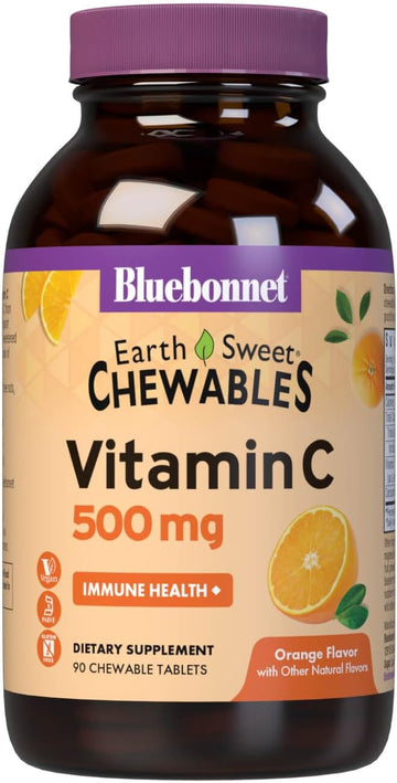 Bluebonnet Nutrition EarthSweet Vitamin C 500 mg Powerful Antioxidant Protection & Immune Health Support Supplement - Maximum Absorption - Gluten-Free, Vegan - Flavor - Chewable Tablets Orange, 90 Count (Pack of 1)