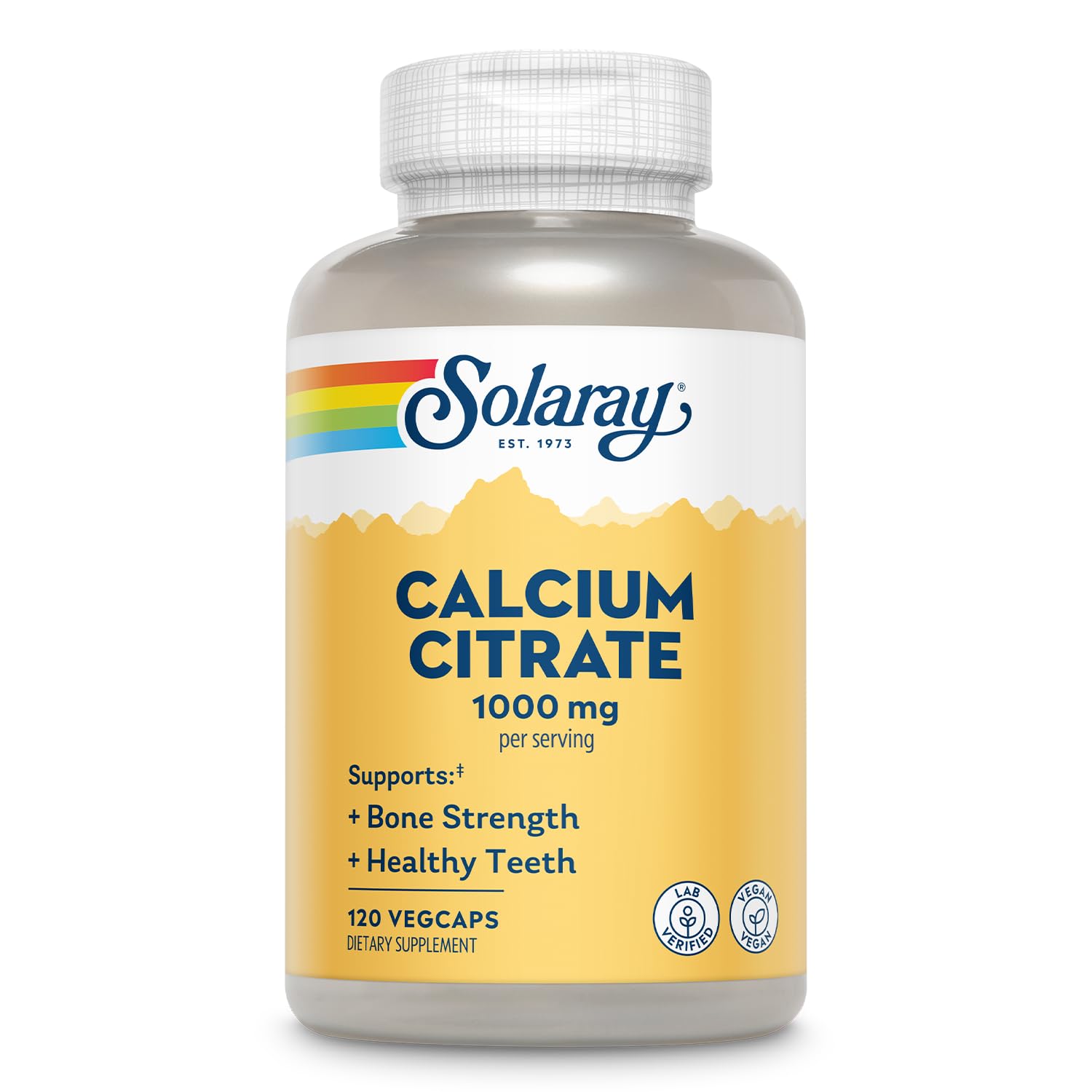 Solaray Calcium Citrate 1000mg - Chelated Calcium Supplement - Supports Bone Strength and Healthy Teeth - Easy to Digest - Vegan - 68 Servings, 275 VegCaps