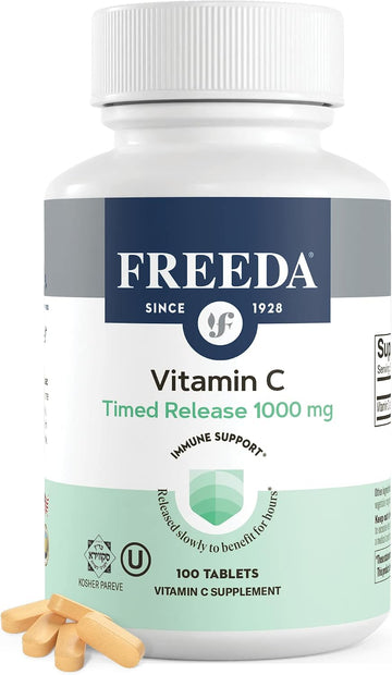FREEDA Timed Release Vitamin C 1000mg – Slow-Release for All-Day Immune & Antioxidant Support, Gentle on Stomach, Kosher & Vegan, High-Absorption Tablets (100 Tablets) | Supports All-Day Immune & Antioxidant Defense – Promotes Collagen & Cell Health – Gen