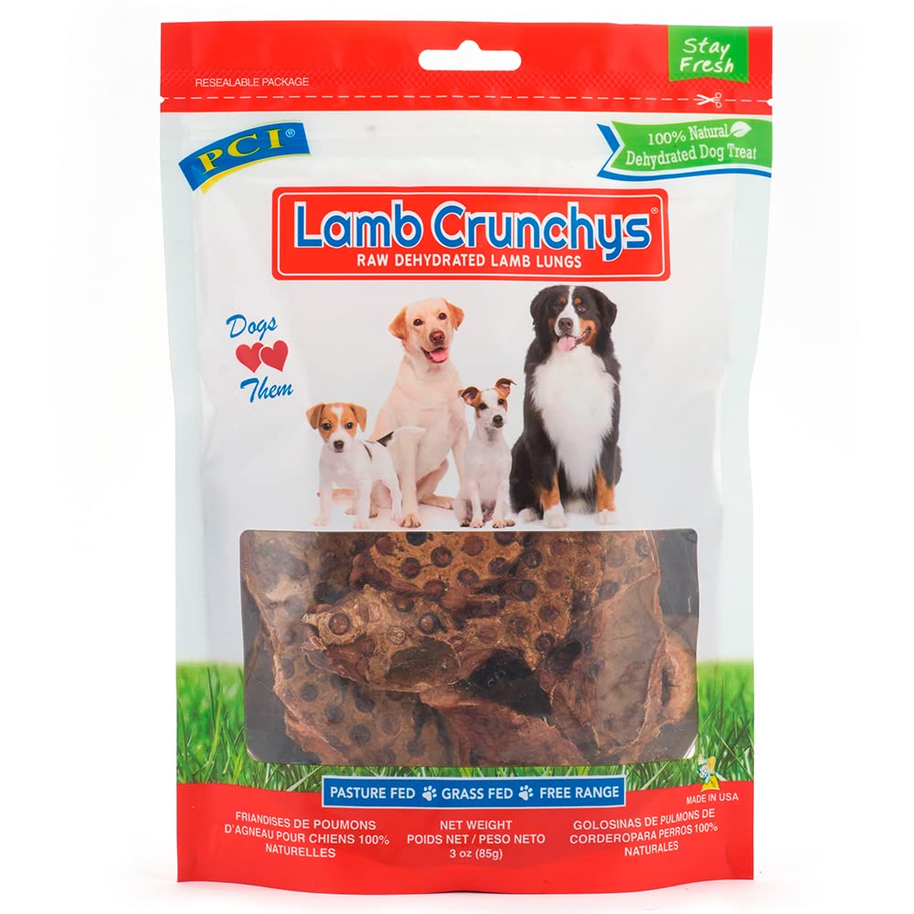 PCI Pet Center Inc Lamb Crunchys raw dehydrated Lamb Dog Treats, 16 oz Pack | Made in USA dog treats from single-ingredient lamb lung, for dogs of all ages - can be used for training or daily treats