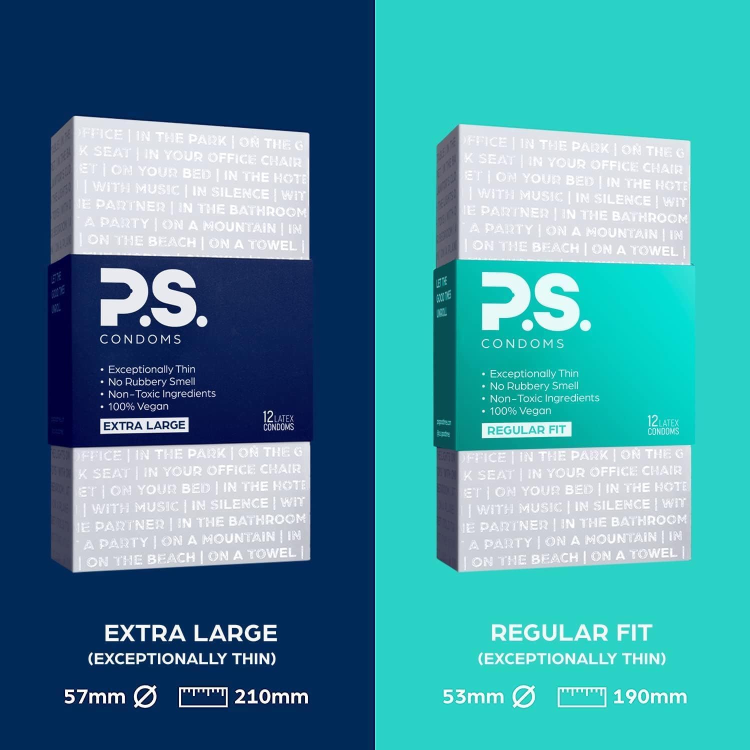 PS Condoms Exceptionally Thin Latex Condoms for Men - 12 Pack, Afterparty Love Oversized Adult Flushable Wipes, Organic Aloe & Plant Based Lube, Rise & Shine