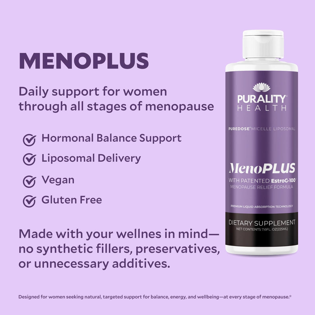 PURALITY HEALTH MenoPLUS Liposomal Menopause Supplement for Women | EstroG-100®, Vitamins D3, B6, B12 & K2 | Iodine | Hormonal Balance & Mood Support PURALITY HEALTHBuy Supplements Australia