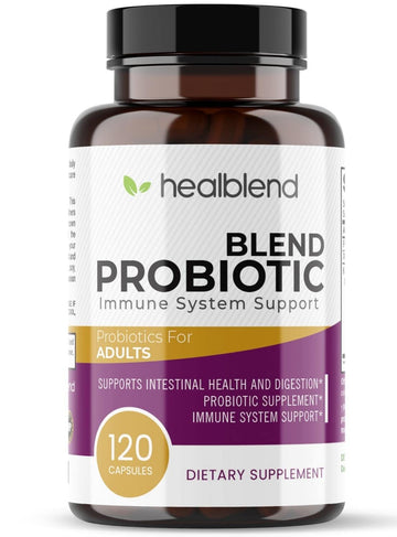 Healblend probiotic supplement bottle on a white background