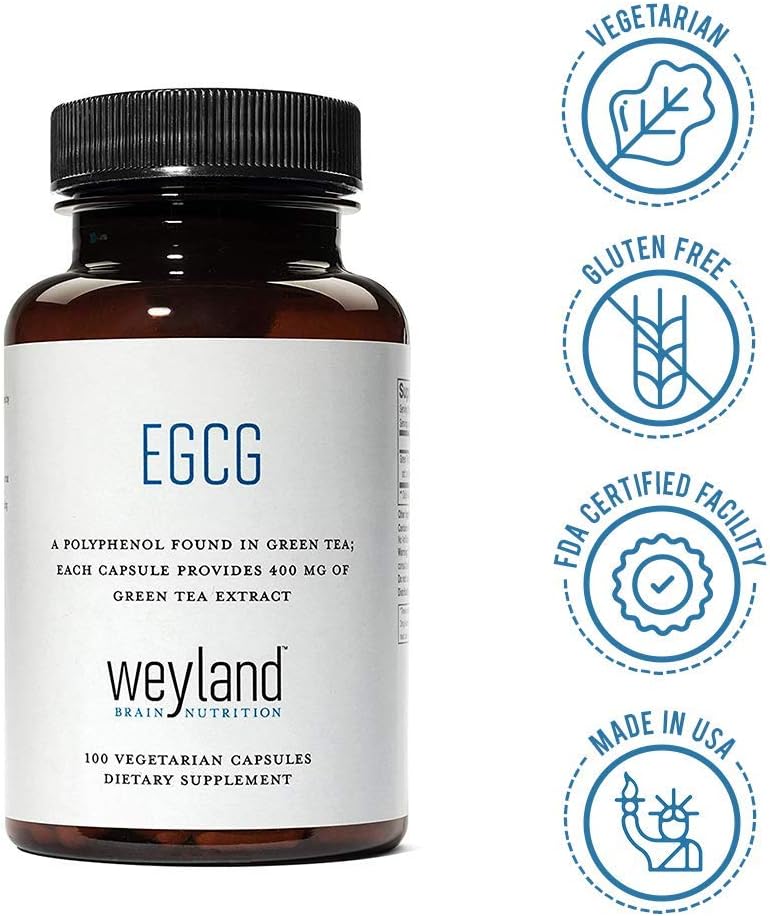 EGCG Green Tea Extract, High Antioxidant, Heart Support & Brain Health, Green Tea Pills, 100 Vegetarian Capsules