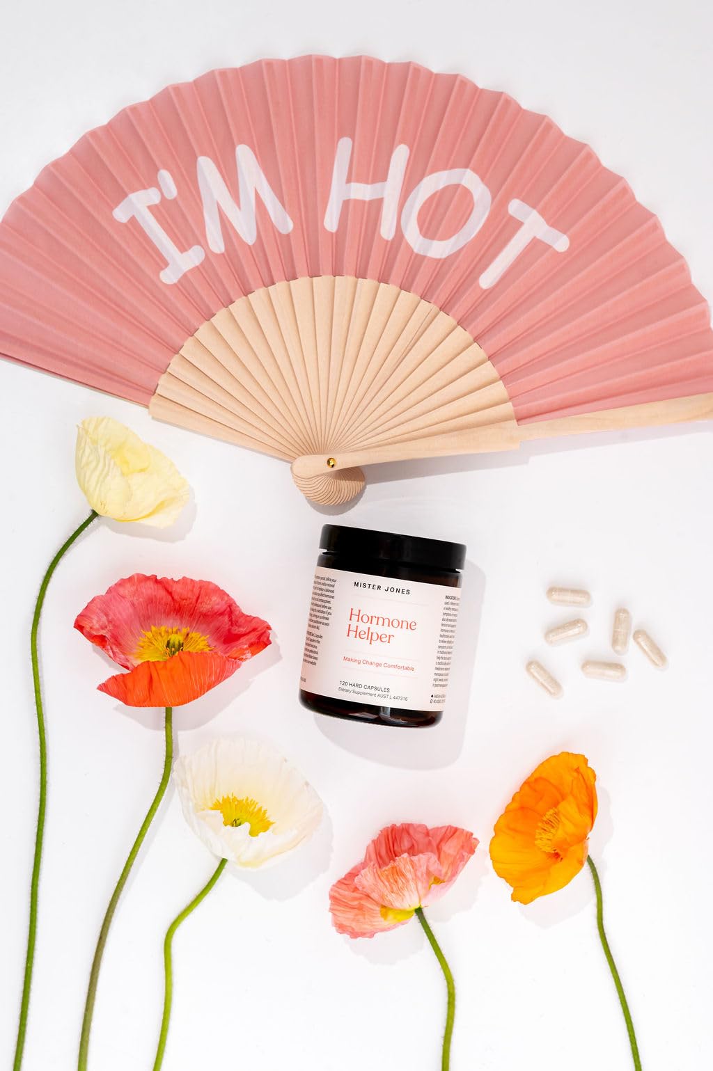 Jar labeled 'Hormone Helper' by Mister Jones on a white background