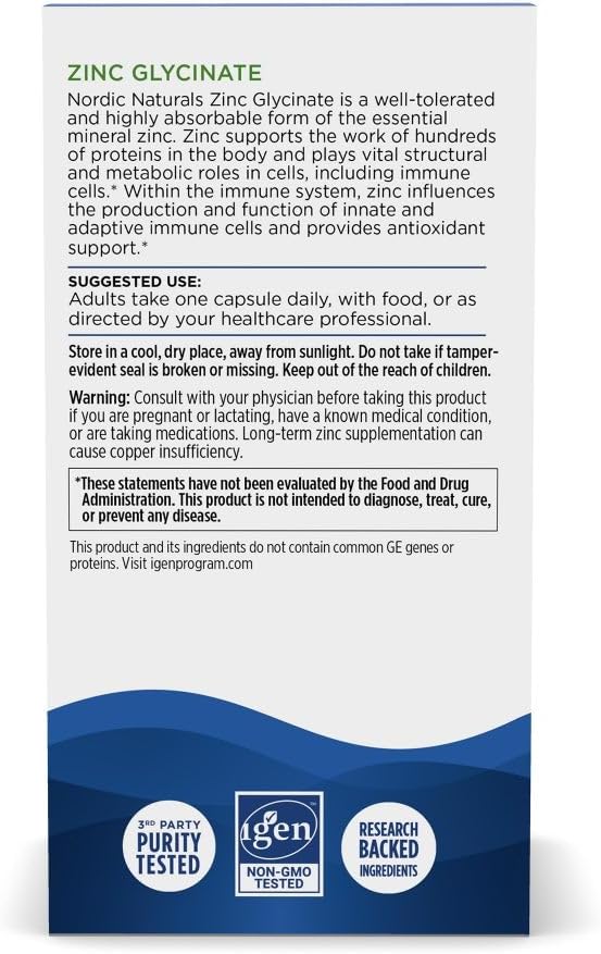 Nordic Naturals Zinc Glycinate 20mg, Highly Absorbable Supplements, 60Count | Highly absorbable zinc glycinate supports immune health & optimal wellness. Non-GMO, gluten-free, vegan. 60 servings.