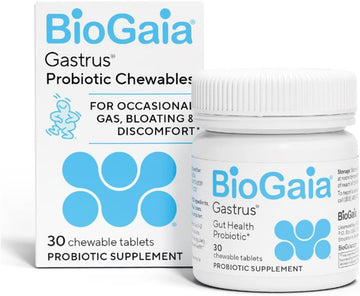 BioGaia Gastrus L reuteri Probiotic | 35 Years of Clinical Gut Research | L reuteri 6475 + 17938 Probiotics | Ease Gut Discomfort, Gas & Bloating | Promotes a Healthy Gut & Microbiome | 30 Chewables