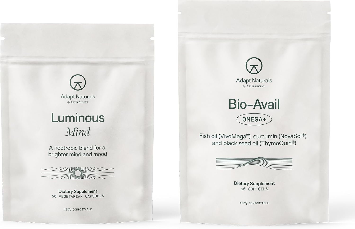 Adapt Naturals Brain & Body Wellness Bundle – Bio-Avail Omega+ Fish Oil & Luminous Mind Nootropic Supplement – 30-Day Supply