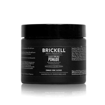 Brickell Men's Hair Styling Firm Hold Pomade for Men, Strong Hold & High Shine Finish Pomade With Hydrolyzed Quinoa, Vitamin E, and Aloe, 2 Ounces, Scented