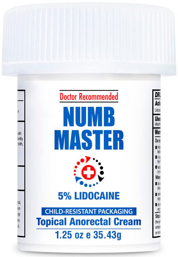 Clinical Resolution Numb Master 5% Lidocaine Numbing Cream for Pain Relief, Topical Anesthetic Burn Itch Cream Maximum Strength, Fast Acting Hemorrhoid Treatment with Vitamin E and Aloe, 1.25 Oz