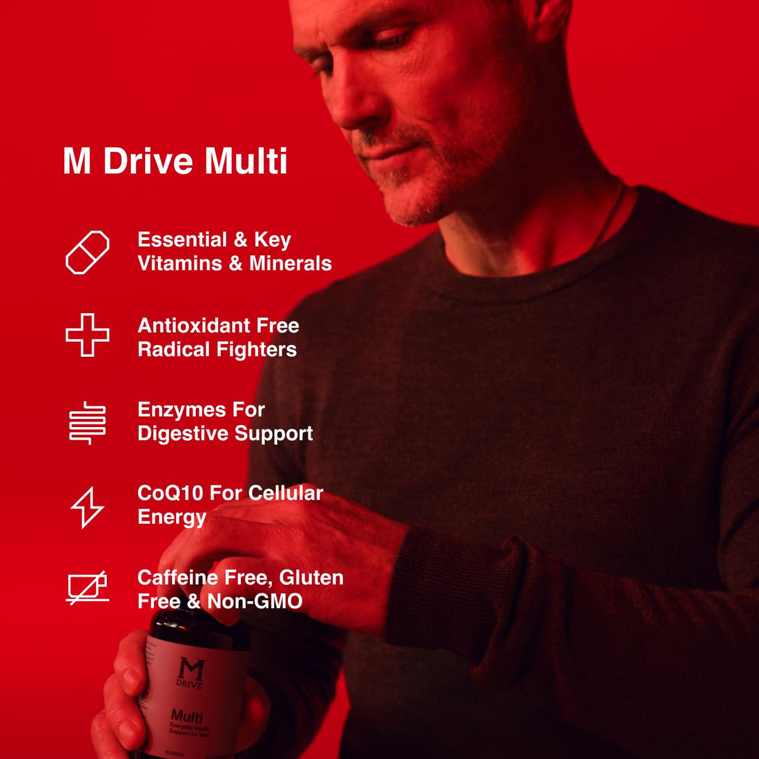 Two M Drive supplement boxes, one labeled 'Multi' and the other 'Elite Performance', on a white background.