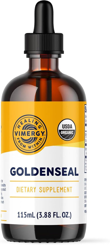 Vimergy USDA Organic Goldenseal Supplement – 57 2mL (2 Droppers or 48-54 Drops) Servings (200mg Extract Per Serving). Vegan, Alcohol-Free Golden Seal herb Drops Great for Tea (115 mL)