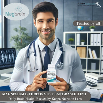 Kappa Nutrition Powered by Magbrain™ Magnesium L-Threonate Plant-Based, 60 Vegan Capsules, 420mg Elemental Magnesium (3 Capsules) from 2,253mg