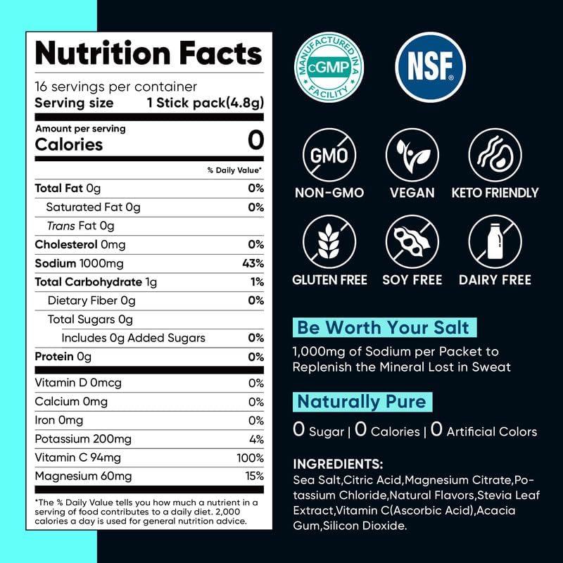 Venture Pal High Sodium Electrolyte Powder Combo Pack | Sodium, Potassium & Magnesium Hydration Mix | Sugar-Free, Zero Calories | Paleo, Keto & Vegan Friendly | 32 Sticks
