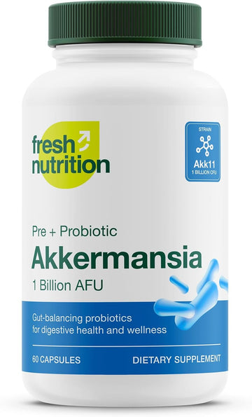 Fresh Nutrition Akkermansia Muciniphila Probiotic 1 Billion AFU for GLP-1 Production - Pre + Probiotic Supplement - 60 Capsules
