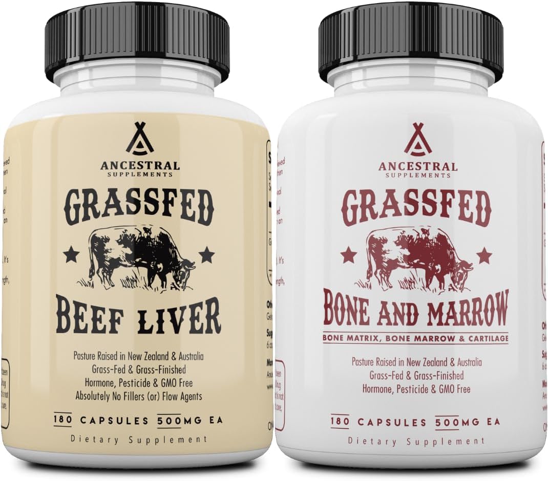 Ancestral Supplements Beef Liver & Bone Marrow Capsules, 180 Ct (2-Pack) | This beef liver and bone marrow supplement supports energy, digestion, immunity, skin, oral and joint wellness.