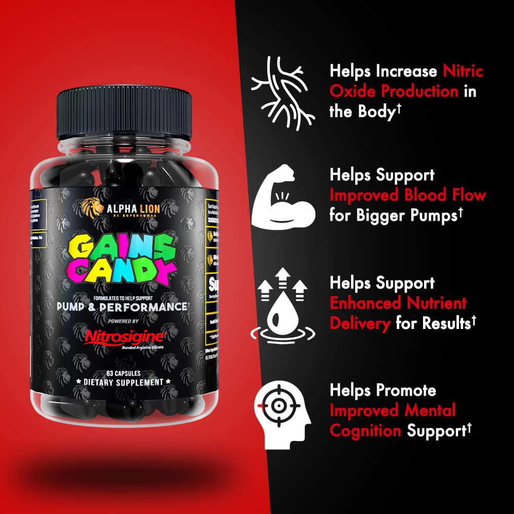 ALPHA LION Gains Candy, Supplement Pills that Support Weight Loss, Appetite Suppressant, Keto-Diet Friendly, Decrease Body Fat, Upgrade Energy & Workout Performance, 60 Capsules (MitoBurn®)