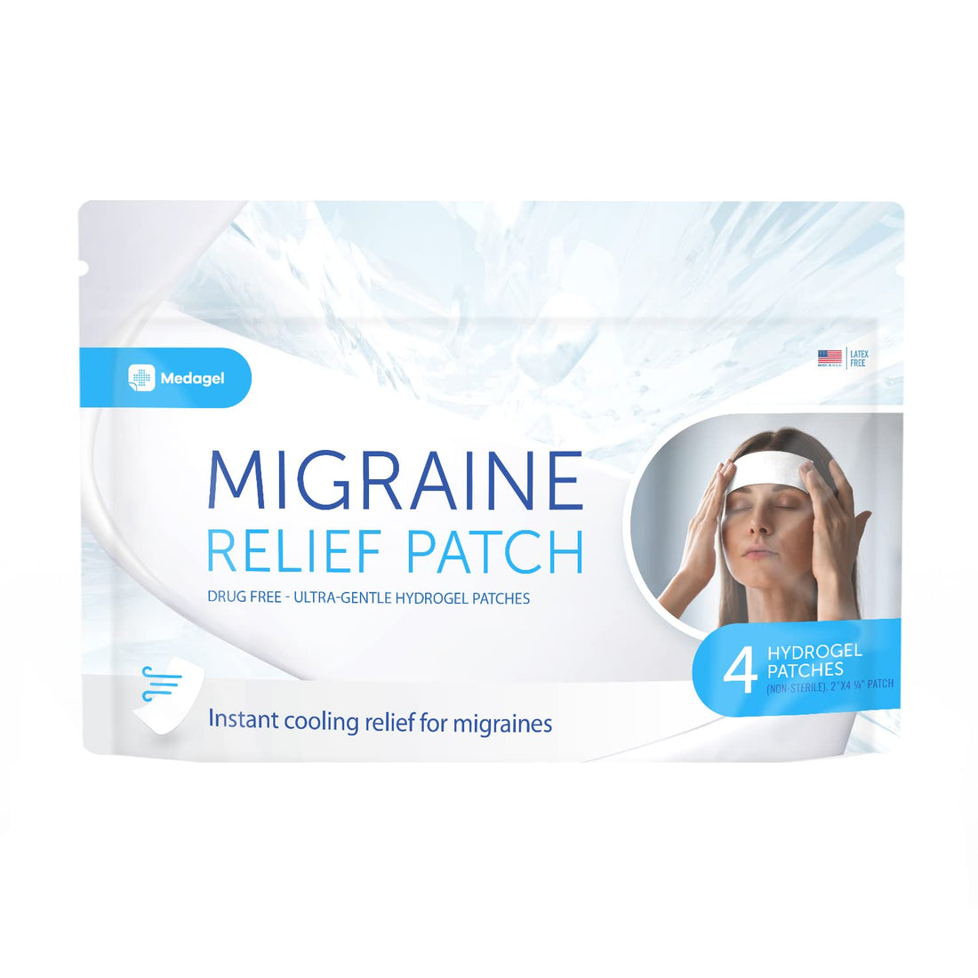 Medagel Migraine Relief Patch, Cooling Patches for Migraine, Fever, Hormone, & Headaches, Mess & Odor-Free Hydrogel Cooling, Made in The USA, 1 Pack (4 x Patches) White MedagelBuy Supplements Australia