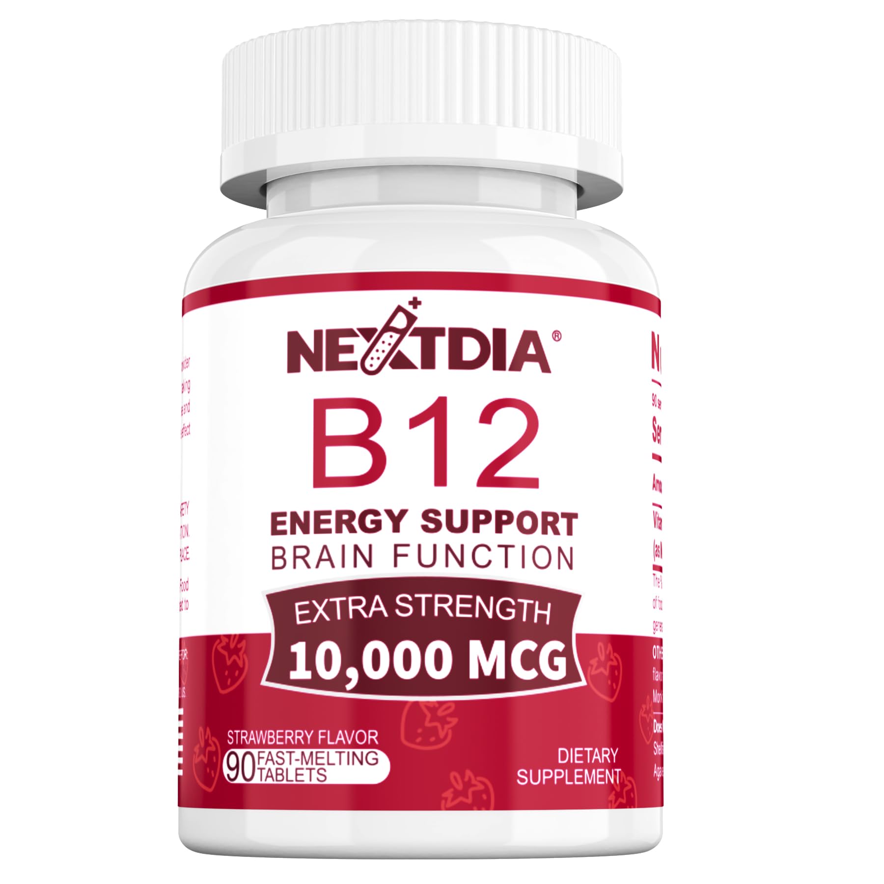 B12 Vitamins 10,000 mcg, Methylated Vitamin B12 Sublingual - Energy Boost, Focus, Metabolism & Brain Health Support, Immune System Support, Fast Dissolve, Natural Strawberry Flavor, 180 Servings