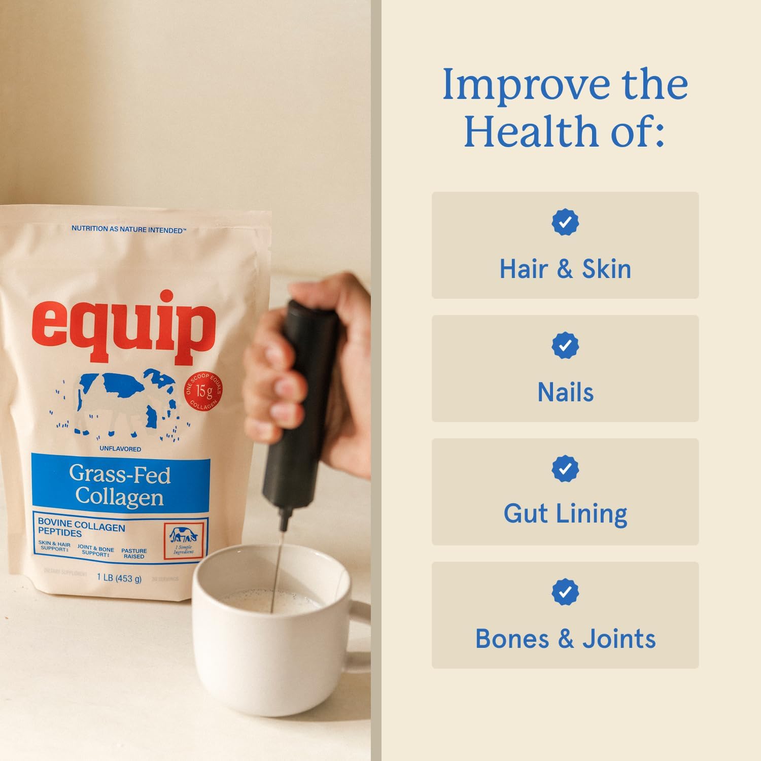 Equip Foods Prime Protein Powder Vanilla & Grass Fed Collagen Powder Unflavored