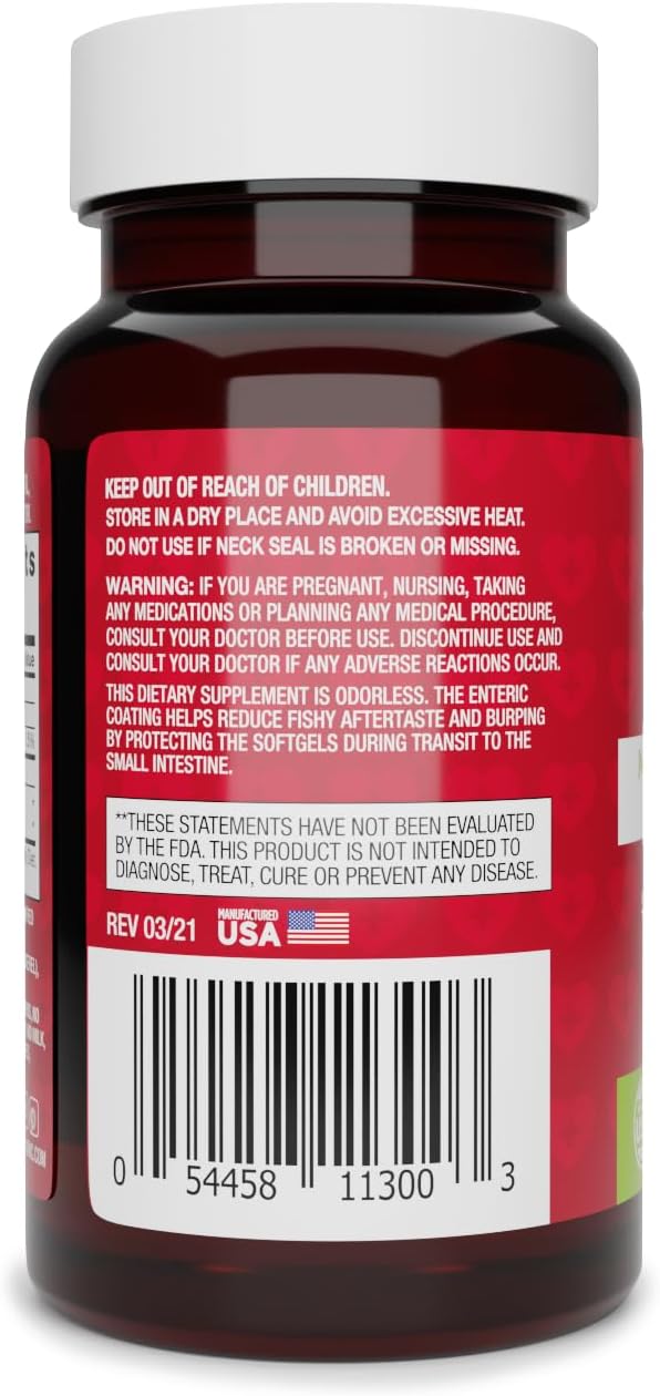 Basic Brands Super Smart Heart Omega Triple Strength, 1,000 mg 90 Count | EPA & DHA for Heart, Brain & Joint Support, Purified, Wild-Caught, Non-GM