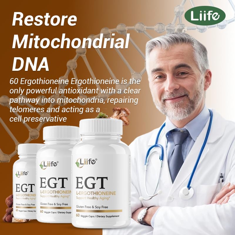 Supplement bottle labeled 'EGT' with Liife branding on a white background