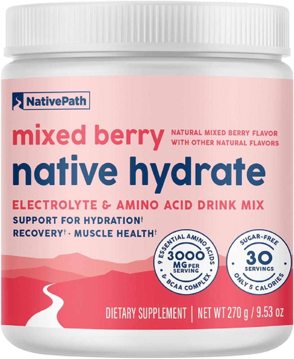 NativePath Hydrate Electrolyte Powder, Mixed Berry, 30 Servings | 14 Vitamins & Minerals, 9 Aminos & 2000mg BCAAs, Zero Sugar, Supports Hydration & Recovery, Stevia, Keto