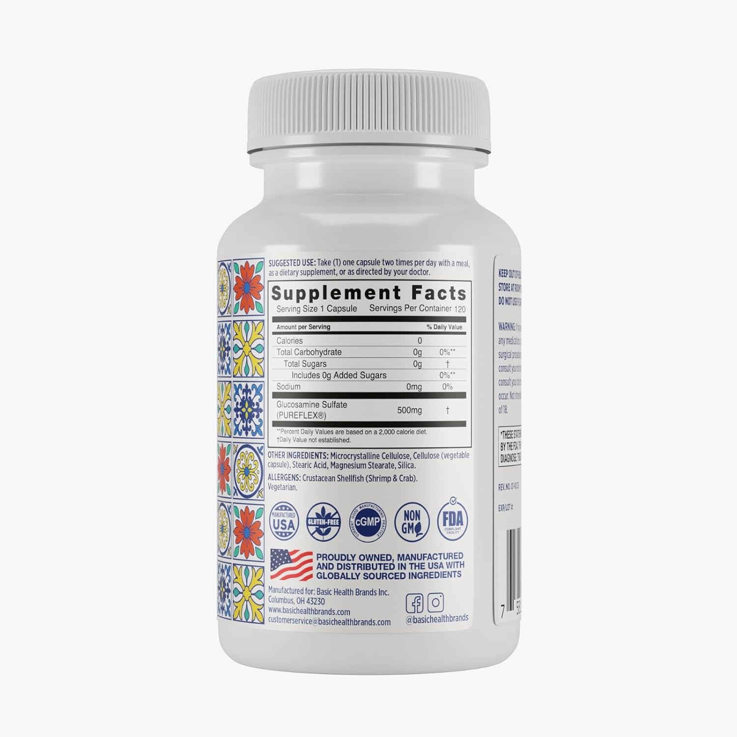 Basic Brands Pura Salud Pureflex Glucosamine Sulfate, 500mg 120 Count | Joint Health Support