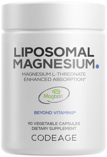 Codeage Liposomal Magnesium L-Threonate Supplement, Patented Magtein Magnesium Threonate for Brain Health, Memory and Cognitive Function Support, Bioavailable, Non-GMO - 90 Capsules CodeageBuy Supplements Australia