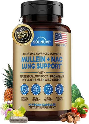 Mullein Leaf Extract & NAC Lung Detox Cleanse- N-Acetyl Cysteine, Marshmallow Root, Bromelain - Lung Health, Sinus, Mucus Removal Support Supplement for Smokers - 90 Capsules, Non-GMO, Gluten-Free