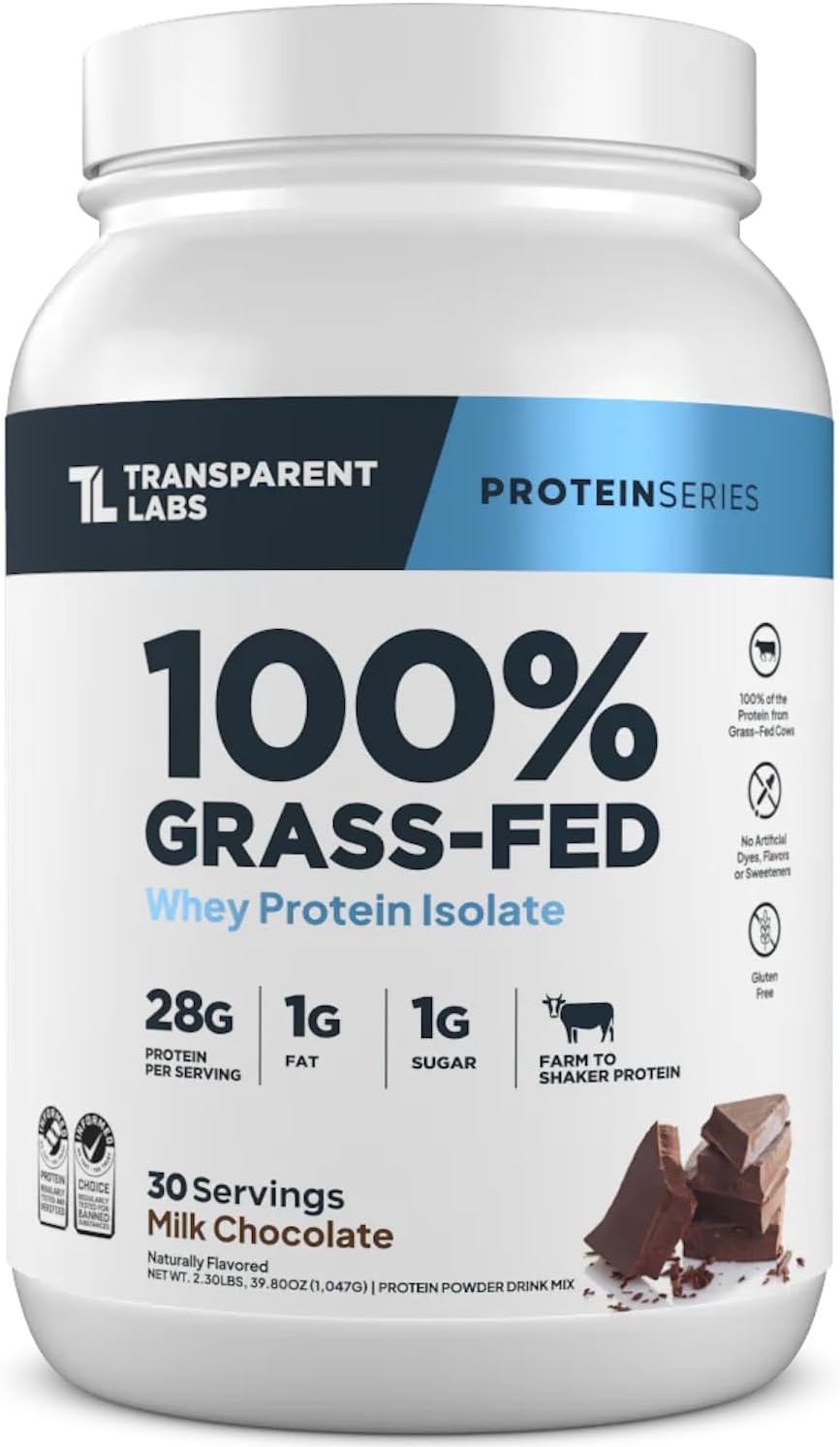 Transparent Labs Grass-Fed Whey Protein Isolate, Milk Chocolate, Creatine HMB, Unflavored - 30 Servings